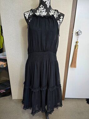 Banana Republic Black Halter Dress XL Tiered Ruffles LBD Holiday Cocktail Party